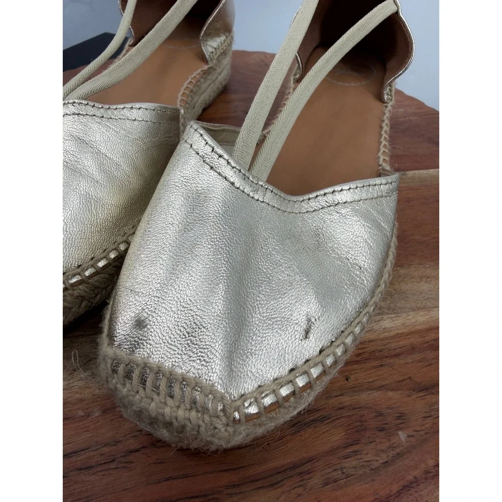 Toni Pons Erla-P Espadrilles Flats Women Size 38 Gold Metallic Elastic Strap